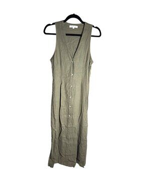 NWT Ava & Esme Olive Linen-Blend Button-Front Maxi Dress Large